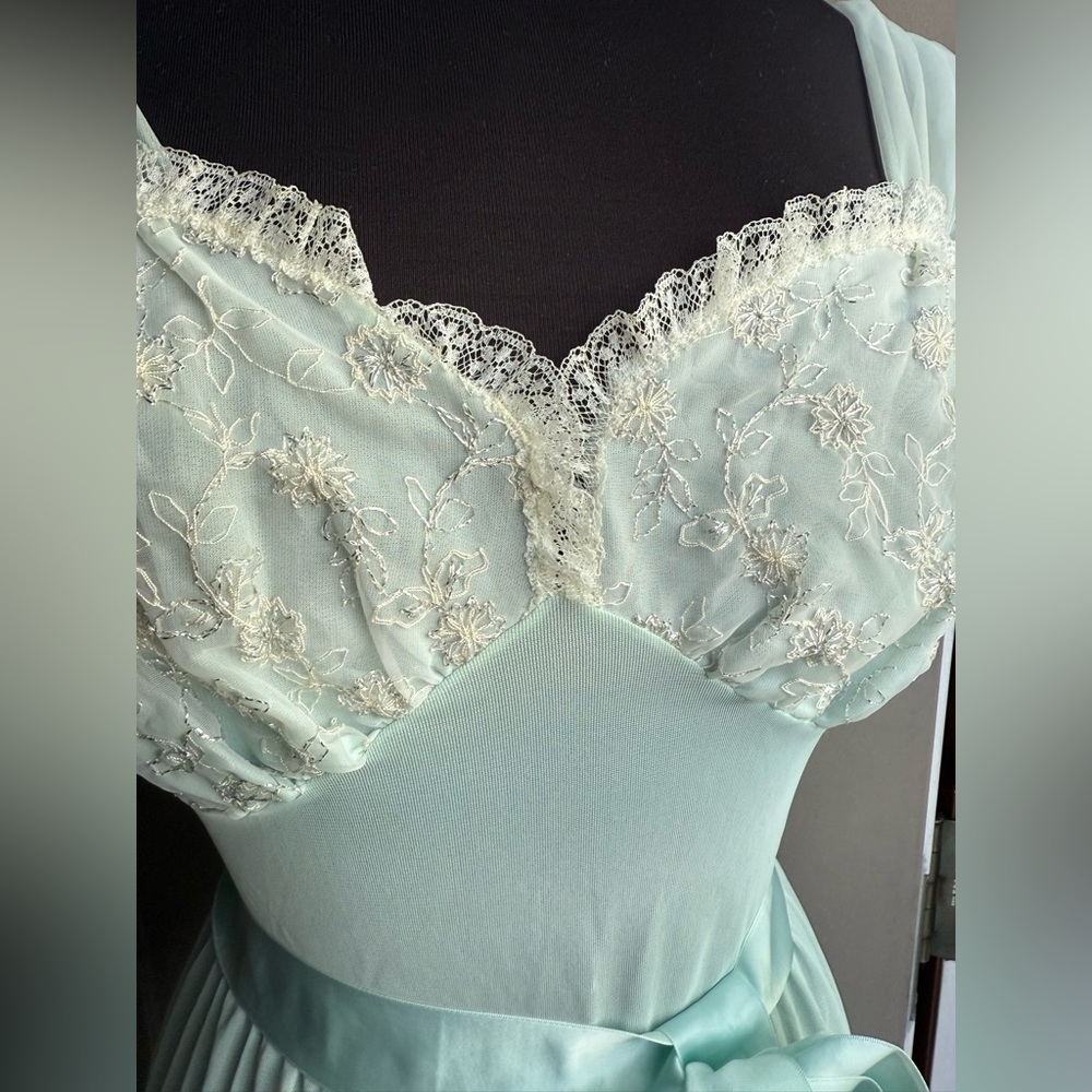 Vintage 50/60s Corsage sea foam sheer pixie two piece peignoir set, size medium - Picture 5 of 16